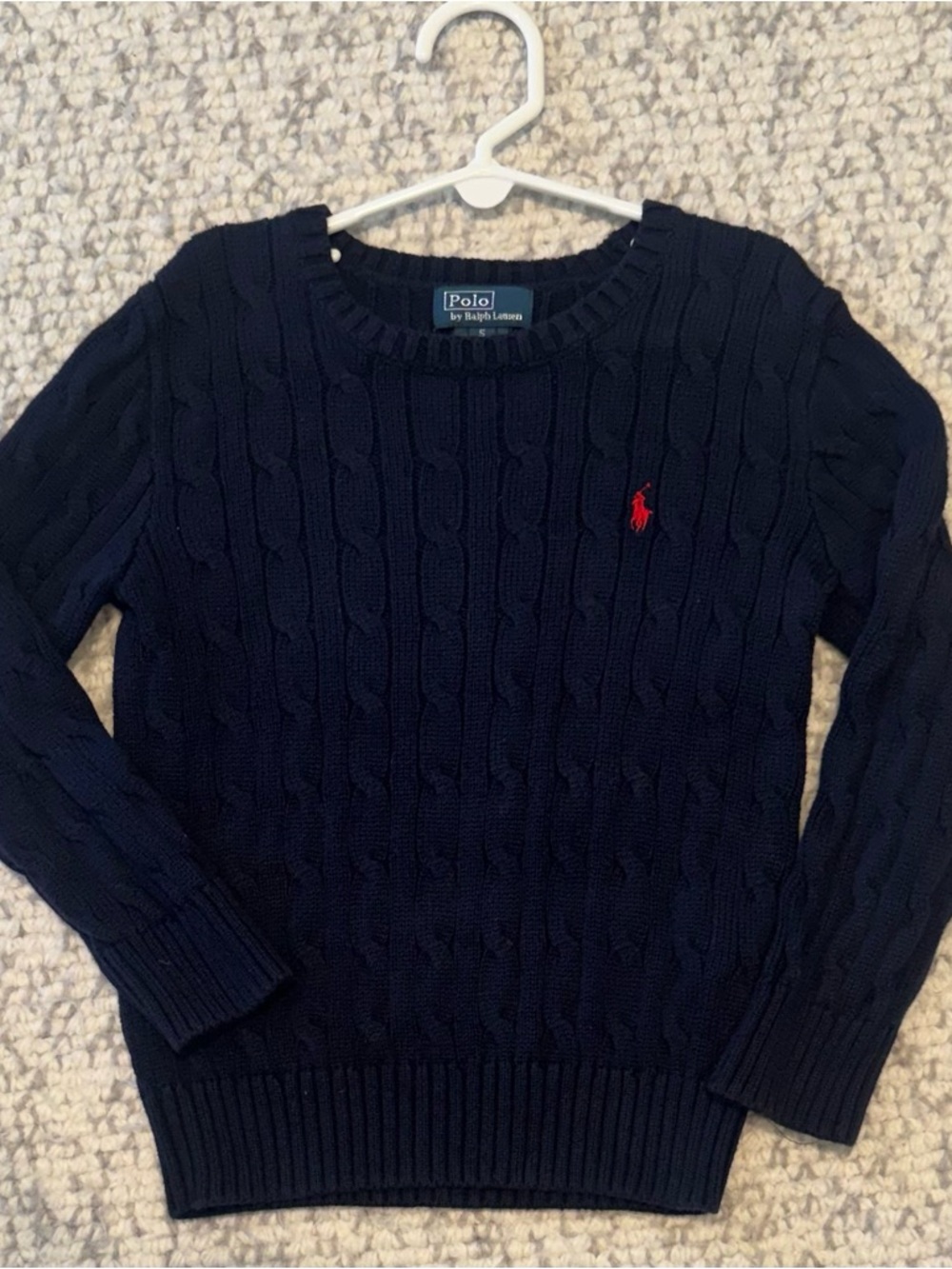 Polo by Ralph Lauren Navy Cable Knit Sweater with Red Pony
